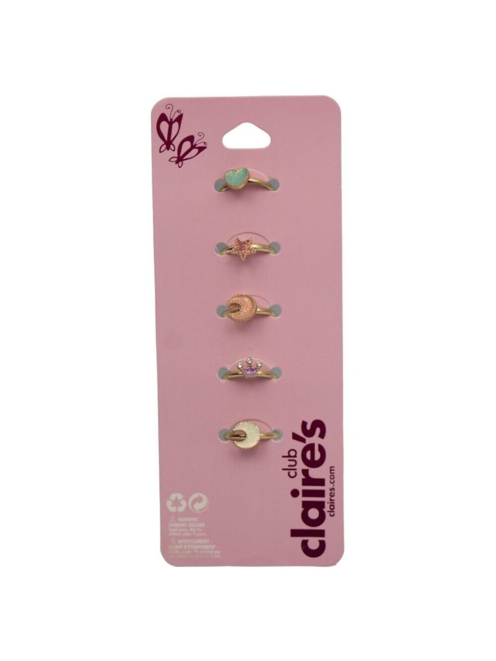 Claires Club Girls Ring Set of 5 Enamel Rings Adjustable Heart Star Moon Crown